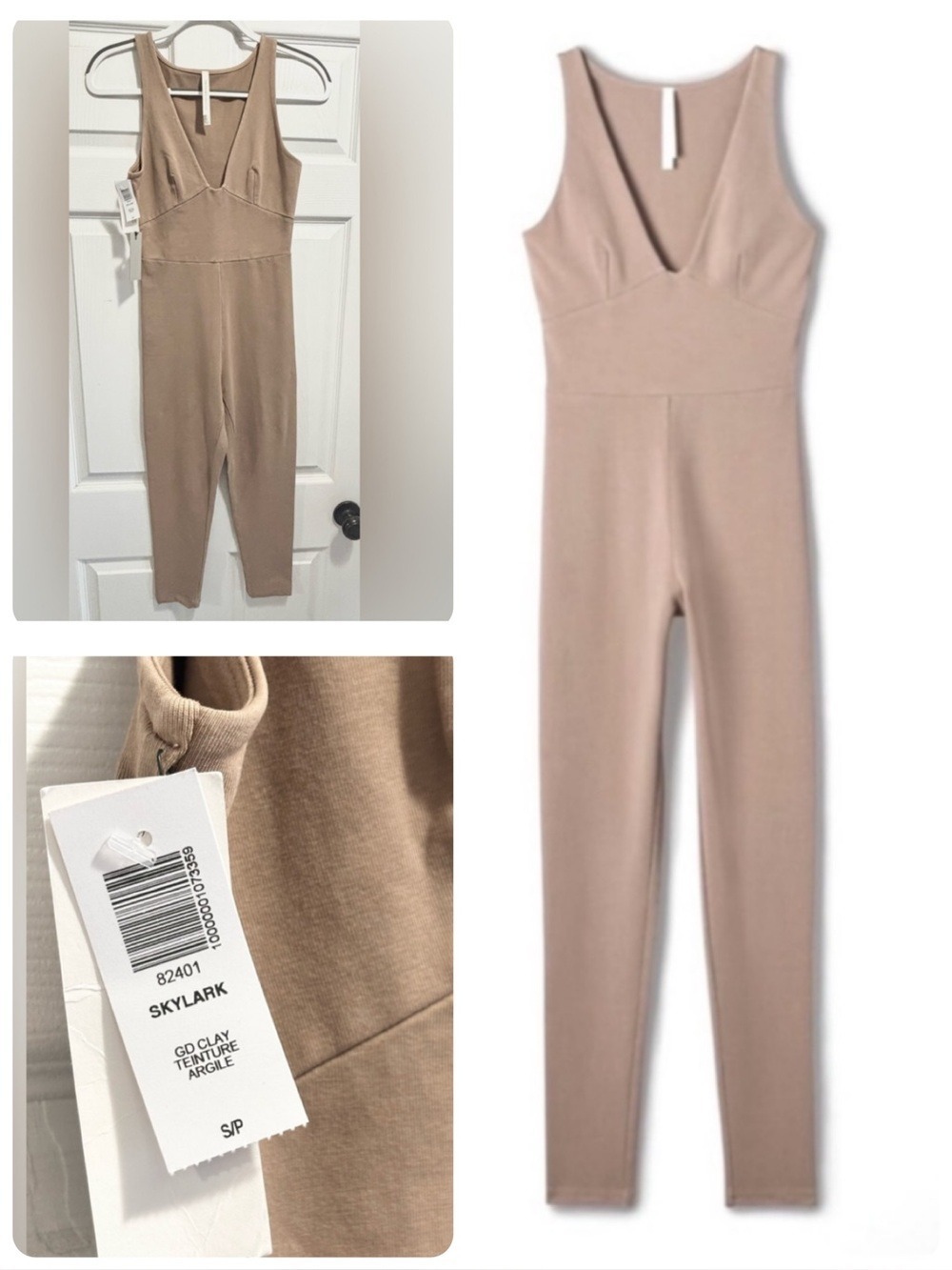 NWT Aritzia Babaton Soft Contour Jumpsuit Skylark Full Bodysuit Clay Tan Small